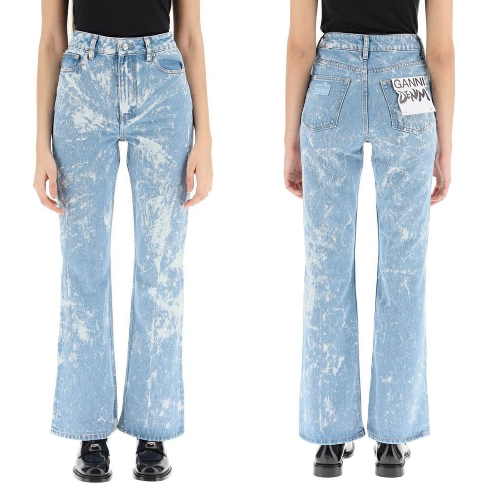 Ganni Betzy Blue Jeans Bleached Wide Leg High Waist Flare Size 24
